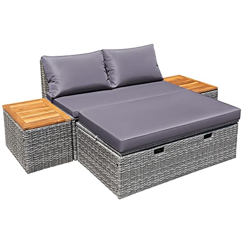 Devoko Patio Day Bed with 2 Side Tables Outdoor Daybed Set...