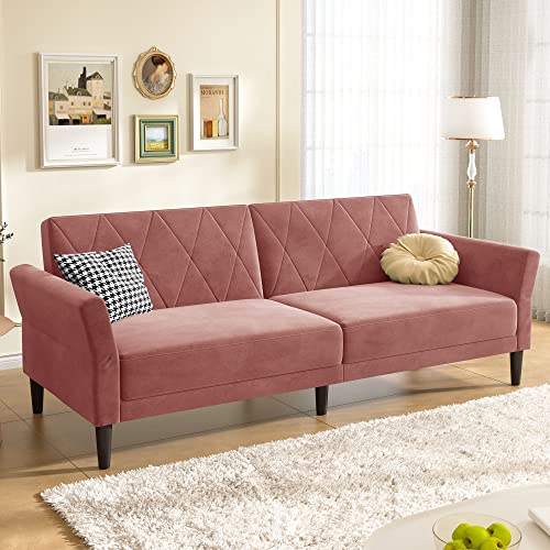 HONBAY Velvet Futon Couch Convertible Folding Sofa Bed Tufted Couch...