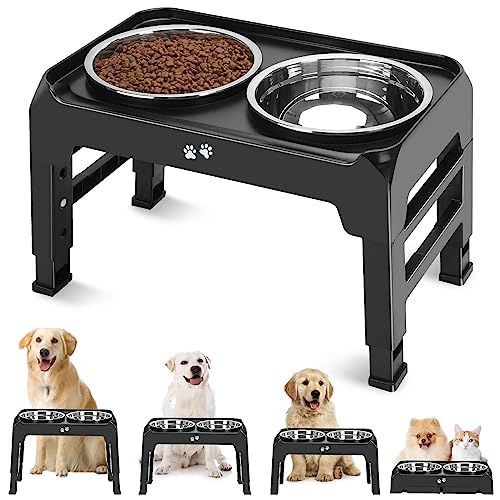 Elevated Dog Bowls, 4 Height Adjustable Raised Dog Bowl Stand with 2...