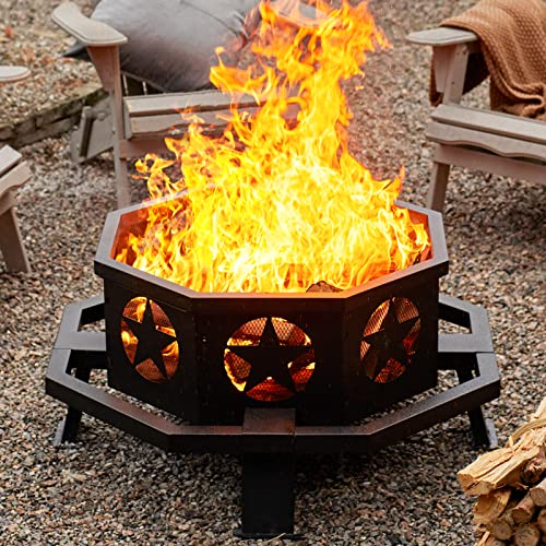 fissfire 35 inch Fire Pit, Outdoor Wood Burning Fire Pit Octagonal...