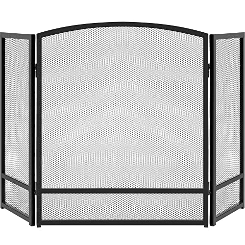 Best Choice Products 47.5x27.25in 3-Panel Simple Steel Mesh Fireplace...